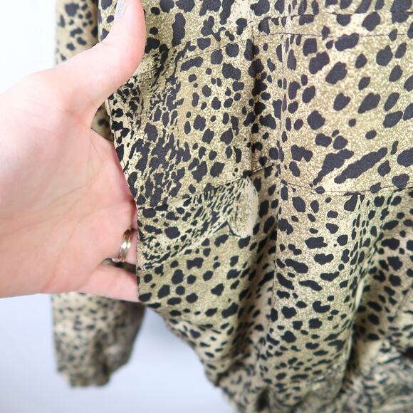Vintage 80s Tan and Black Cheetah Print Satin Bomber Jacket - Picture 5 of 8
